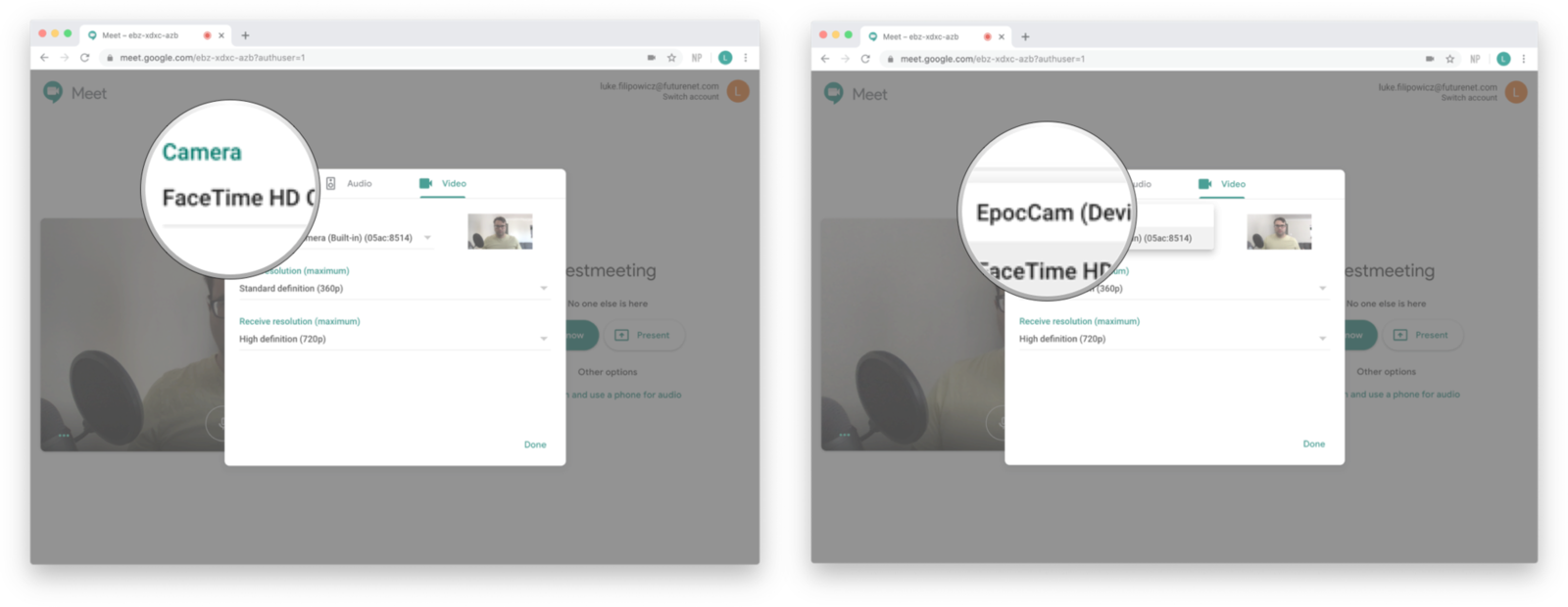 turn on video camera on mac for hangouts